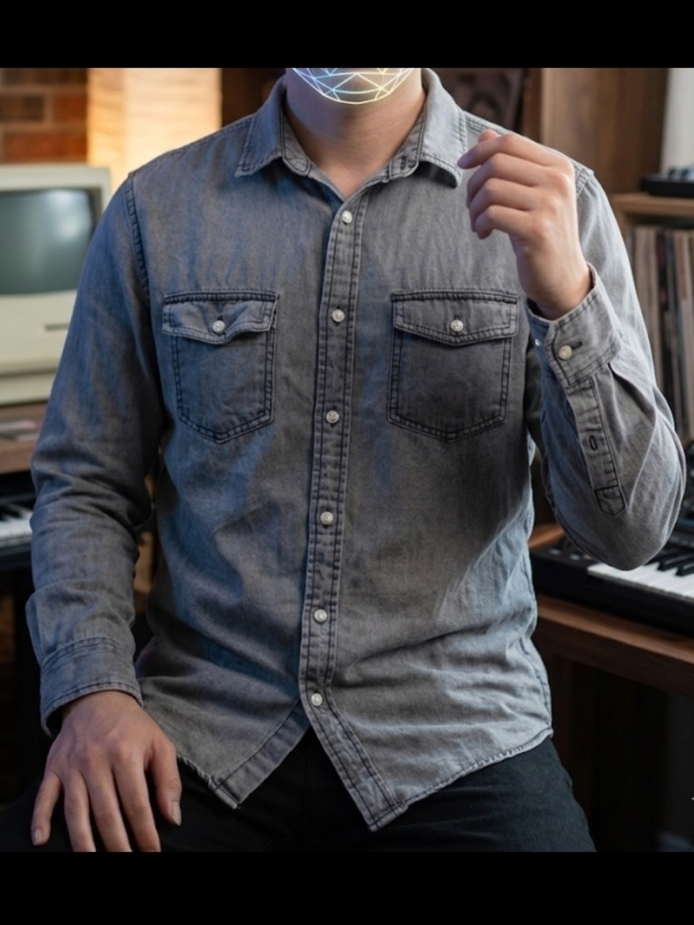 Goodiellow & Co. Men's Standard Fit Long Sleeve Denim Shirt - FadedGray Medium